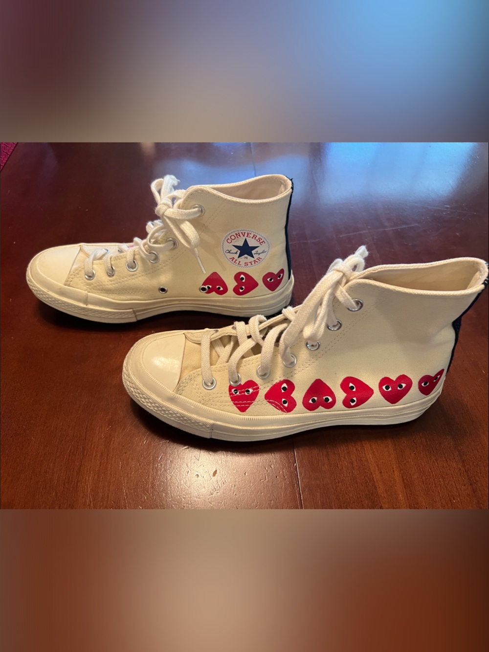 Converse Play Comme des Garcons  Cream High-Top Sneakers with Red Heart Motif